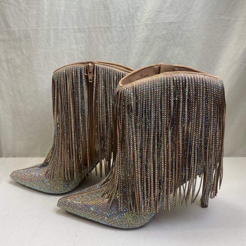 New INC International Concepts Women's Silver Sahoj Fringe Booties Shoes Size 9M